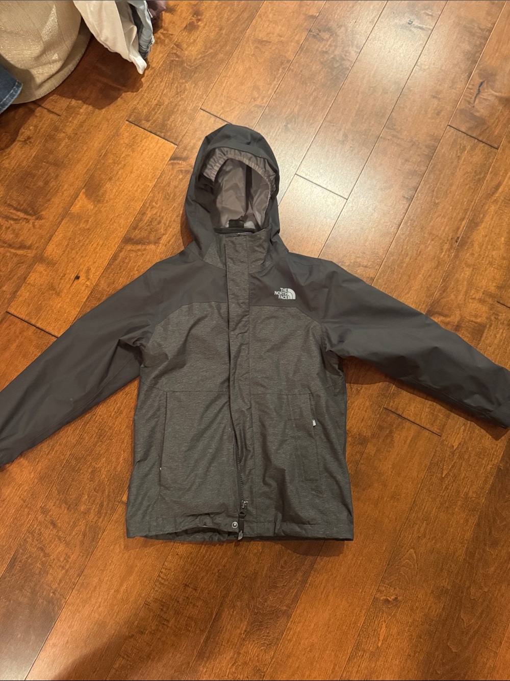 The North Face Kids Two-Tone Gray Hooded Rain Jacket